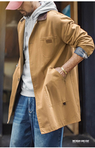 <span class=keywords><strong>Manteau</strong></span> Trench <span class=keywords><strong>Homme</strong></span> OEM Maden Style Rétro Américain Michigan Kaki <span class=keywords><strong>Mi</strong></span>-<span class=keywords><strong>long</strong></span> Veste Extérieure Printemps Rétro Type Barn Jacket - Product Image 5