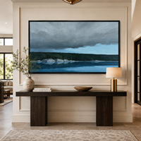 Peinture à l'huile Paysage Lac Bleu Orageux, Forêt Sombre, Art Mural sur Toile pour Hôtel de Luxe, Bureau, Lodge, Décoration de Salon