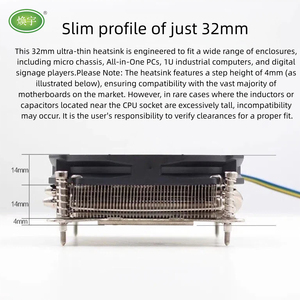 1U cấu hình thấp CPU mát cho Intel <span class=keywords><strong>LGA1151</strong></span>/1155, tản nhiệt lõi đồng với 4-pin PWM Quạt im lặng, cho máy tính công nghiệp, NAS, HTPC - Product Image 4
