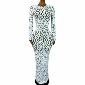 Abito Lungo <span class=keywords><strong>da</strong></span> Donna in Tulle Bianco a Pois, Elegante e Sexy per Serate, Matrimoni, Servizi Fotografici e Spettacoli - Product Image 2