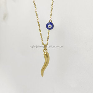 Лидер продаж, итальянское ожерелье из коровьего рога с голубым глазом из нержавеющей стали, Привлекательные ювелирные изделия, символический Амулет Удачи, ожерелье из коровьего рога - Product Image 2