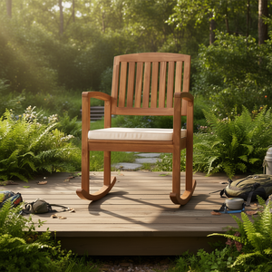 Silla Mecedora Db Selma con Cojín, Madera Maciza, Silla de Jardín Tradicional, Muebles de Exterior - Product Image 2