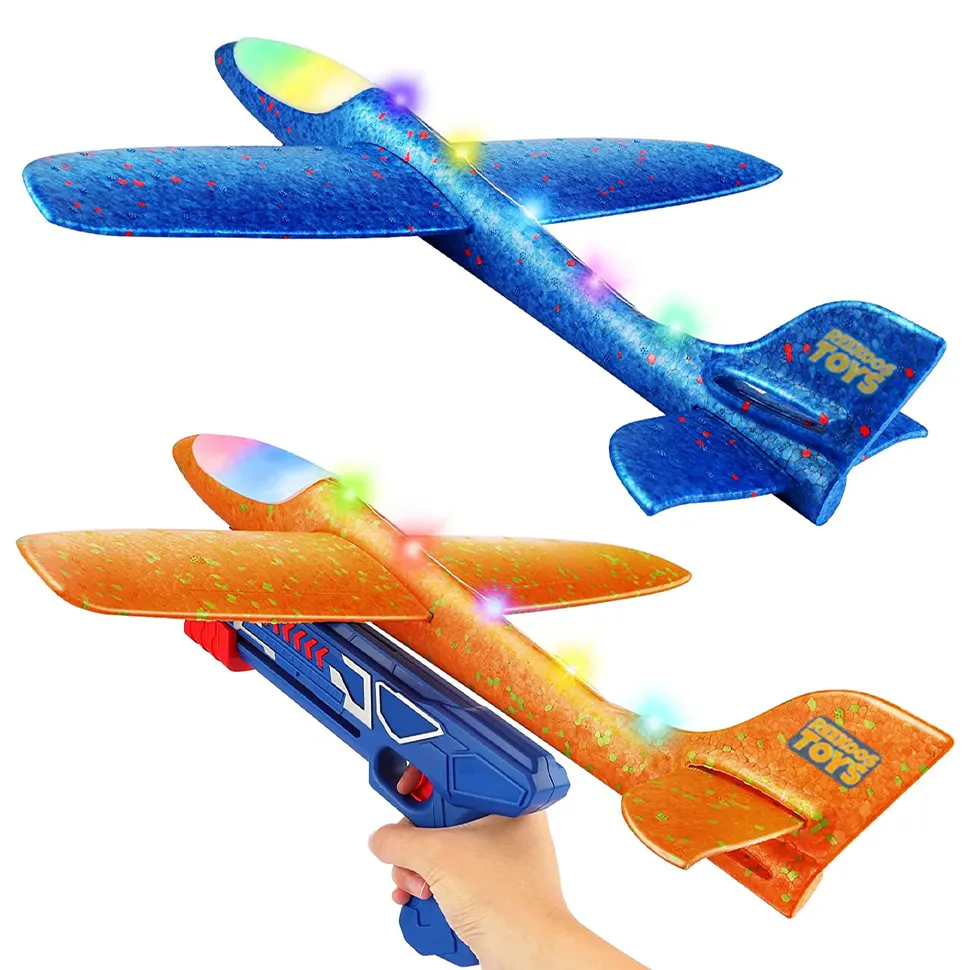 Flying Airplane Toys With Launcher Catapult Plane Toys LED Light Foam Glider Planes Outdoor Flying Toys Birthday Gifts