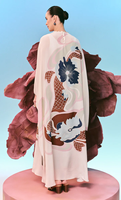 Nouvelle Arrivée 2026 : Ensemble Abaya Raya Malaisie avec Châle Assorti, Imprimé Floral Abstrait, en Satin Respirant, Col Montant, Modeste, pour l'Aïd Islamique