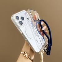 Coque de téléphone magnétique transparente en PC anti-jaunissement avec cordon, design point d'interrogation, compatible iPhone 17 16 15 14 13 12