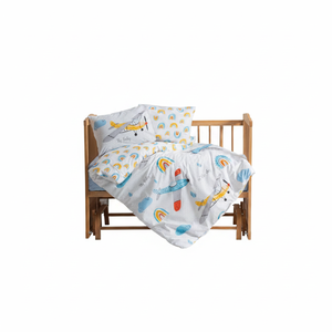 Juego de Ropa de Cama para Bebé 100% Algodón Orgánico, Edredón Azul Cielo Clásico Moderno, Almohada de Lactancia con Diseño de Dibujos Animados para el Sueño del Bebé - Product Image 2
