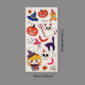 Autocollants de tatouage temporaire néon personnalisés pour enfants, imperméables, motifs citrouille, fantôme, crâne, fluorescent, dessin animé, pour fête, autocollant corporel - Product Image 4