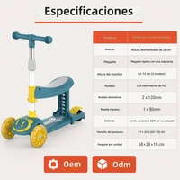 Trottinette pliable 3-en-1 pour enfants avec roues LED clignotantes, pliage en un clic, trottinette pour tout-petits, hauteur réglable sur 3 niveaux