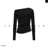 26YEARSOLD Blusa de punto de manga larga con hombros descubiertos para mujer, diseño original, ajustada, estilo básico, ropa de moda 33147-1