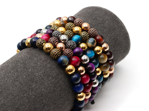 Bracciale Unisex Premium con Occhio di Tigre e Agata, Sfere CZ Miste, Fatto a Mano, Stile Yoga, Pietre Naturali, <span class=keywords><strong>Essenza</strong></span> Spirituale, Trendy - Product Image 5