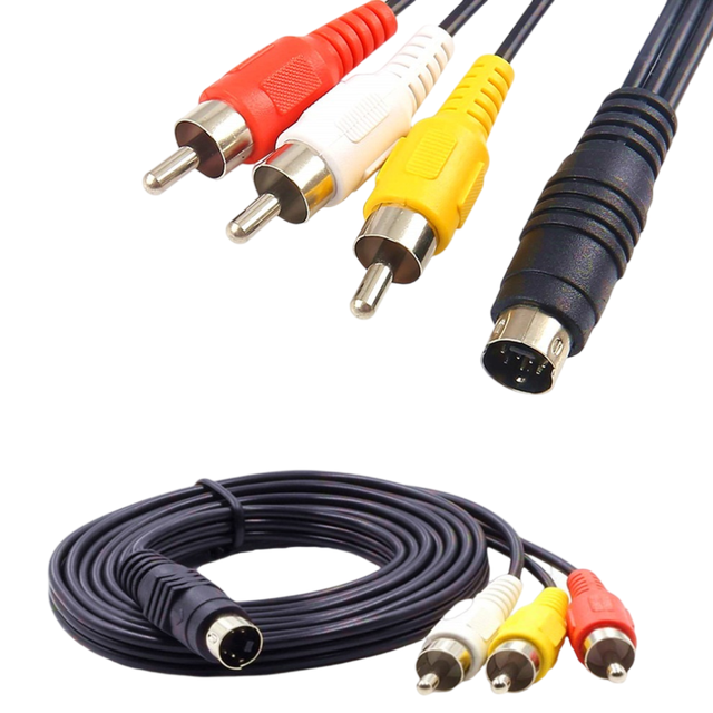 Custom S-Video Mini DIN 4Pin to 3RCA Male AV Power Cable with Twisted Pair Coaxial PVC Jacket for Monitor & Speaker Use