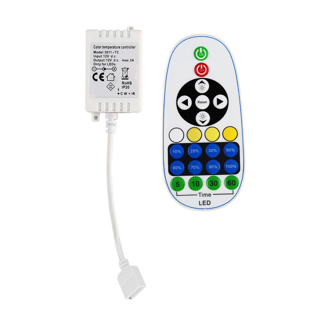 Dual CCT LED Strip Dimmer Controller, DC12V, Adjust Cool White & Warm White Two-Tone Temperature Light Strips