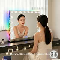 Cermin Rias Meja Pribadi dengan Lampu RGB, Speaker Bluetooth, Layar Sentuh LCD, Cermin LED dengan Jam dan Tanggal