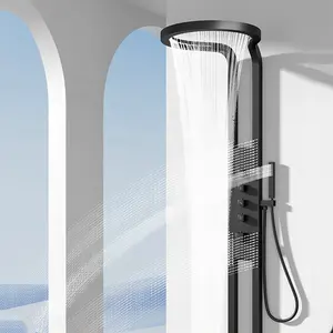 Tiktokトレンドラグジュアリーゴールドブラックバスルームシャワーセット壁掛け多機能降雨滝シャワーシステムシャワーヘッド