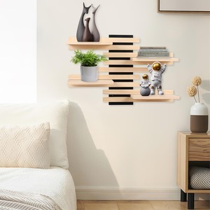 Wooden Wall Mounted Floating <b>Shelf</b> 4 Layers Solid Wood Multipurpose Storage <b>Rack</b> For Living Room - Product Image 2