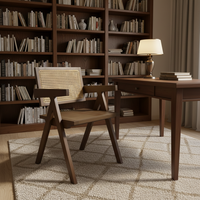 Chaises de salle à manger en rotin en bois massif simple et moderne Dishi, couleur noyer, pour salon, bar, hôtel, restaurant, appartement, événements, banquets