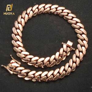 NUOYA Hiphop Sieraden 22mm Dikke Cubaanse <span class=keywords><strong>Link</strong></span> Ketting Halsketting Messing Rosegoud 18K Goud Gegalvaniseerd Gladde Cubaanse Ketting voor Heren - Product Image 1