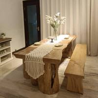 Table à manger rectangulaire en bois massif style Wabi-Sabi japonais avec 6 chaises et table à thé, idéale pour l'affichage de vêtements