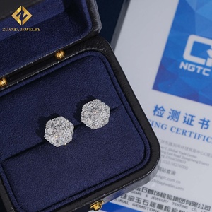 Luxury Iced Out Honey Comb Setting Round Cluster <b>Stud</b> <b>Earrings</b> 925 <b>Silver</b> Screw Back Heavy Handmade Bling <b>Earrings</b> for Men Women - Product Image 6