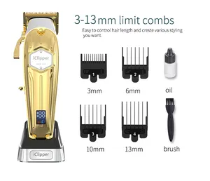 IClipper-K54NTS cortador de cabelo profissional, para barbeiro aparador de cabelo sem fio elétrico lcd máquina de cortar cabelo dourado e prata