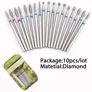 10 pz/borsa Mix Design punte per trapano diamantate in acciaio inossidabile testa macchina per unghie elettrica per la rimozione del Gel di smalto di alta qualità