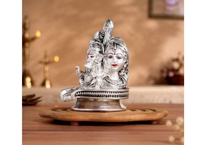 Silver Plated Shiv Parvati Ganesh Murti 5 Inch Hindu Religious Idol Decorative <b>Statue</b> Pooja Home Temple Decor Spiritual Gift - Product Image 6
