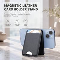 Tarjetero Magnético de Cuero para Teléfono, Soporte Plegable para Modo Vertical y Horizontal, Funda Trasera Delgada con Bolsillo Adhesivo
