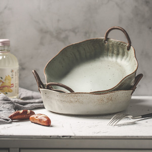 Assiettes en Céramique Rétro Rustiques avec Poignées en Corde Anti-Brûlure 21cm – Bols <span class=keywords><strong>de</strong></span> Service Polyvalents Durables pour la Restauration Gourmet - Product Image 2