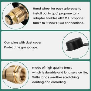 MENSI 100 磅丙烷罐适配器压力表 POL QCC1 转换器 1 连接实心黄铜适配器适用于 100 磅丙烷罐 - Product Image 4