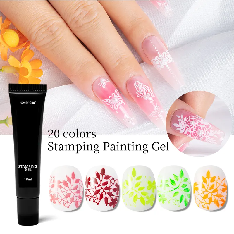 OEM Private label Stamping painting UV Gel Polish 20 colors 8 ml soak off nail polish gel uv