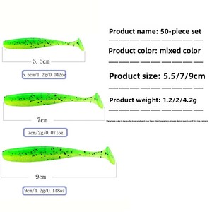 ชุดเบ็ดตกปลาแบบ T-Tail Jighead 50 ชิ้น และเหยื่อปลอมแบบ Crankhooks-Soft-Bait รูปทรงปลาสำหรับตกปลาแบส บรรจุในกล่องอุปกรณ์ตกปลา - Product Image 4