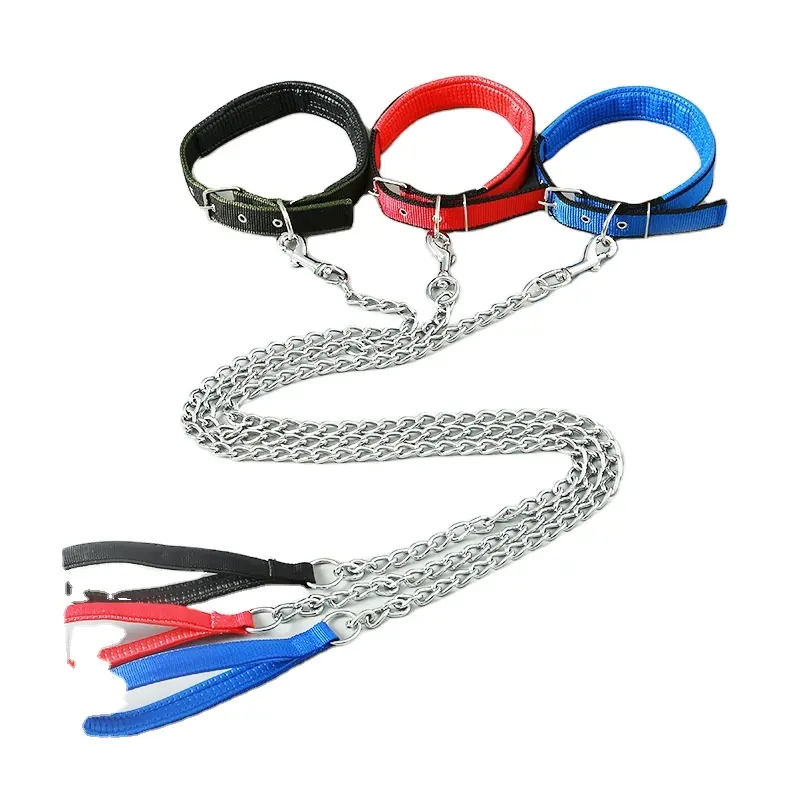 Drops hipping Hochwertige Pet Steel Chain Hochleistungs-taktische Hunde leine und Nylon halsbänder für mittelgroße Hunde