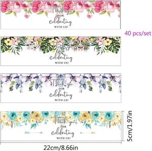 Pegatinas de etiquetas para botellas de <span class=keywords><strong>agua</strong></span> con flores, envolturas para botellas de boda, gracias por celebrar con fiesta de <span class=keywords><strong>cumpleaños</strong></span> autoadhesiva Floral - Product Image 3