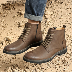 Bottes de travail en cuir PU style western, pointure 38-46, bout large, rétro, à lacets pour homme, automne/hiver - Product Image 3