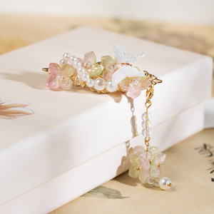 Pinzas para el cabello de estilo antiguo para niñas, accesorios para el cabello tradicionales con borlas Hanfu, lindas pinzas con mariposas y flores, pinzas laterales retro. - Product Image 3