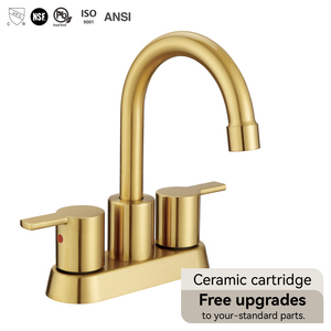 Keran <span class=keywords><strong>Mixer</strong></span> Kamar Mandi Health CUPC 4 Inch Model Modern Swan, Keran Wastafel Emas Stainless Steel, Keran Dua Gagang Dua Lubang untuk Kamar Mandi - Product Image 1