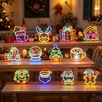 Lumière néon décorative LED 3D colorée à suspendre et à poser, motifs Cerf de Noël, Père Noël, Bonhomme de neige, Sapin de Noël, Chaussettes, pour créer une ambiance festive