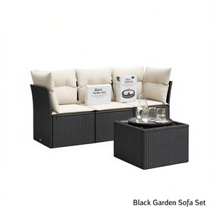 Black Garden <b>Sofa</b> Set 4 Seater <b>Rattan</b> Outdoor Furniture Weather Resistant Contemporary Design - Product Image 1
