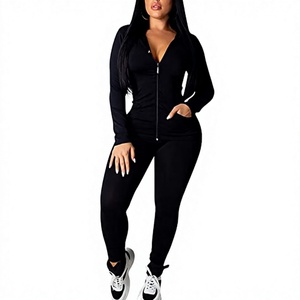 Women 2 Piece Outfits Hoodie Long Sleeve Zip up Jackets and Long <b>Pants</b> Tracksuit Sets High Quality Track Suit with Customization - Product Image 1