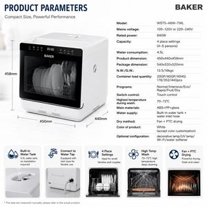 Lave-vaisselle de comptoir semi-automatique portable 4 couverts avec réservoir d'eau intégré, commande tactile, air chaud PTC, pour hôtels et foyers - Product Image 2