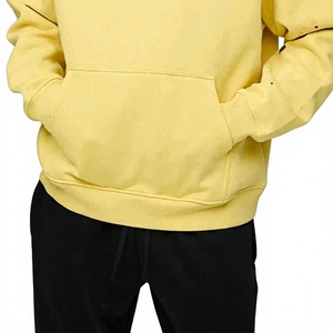 Sudadera con Capucha Extra Grande para Hombre, Color Amarillo Sólido, 100% Algodón Felpa, Ropa Casual de Invierno, Corte Regular, Transpirable, con Bolsillos - Product Image 6