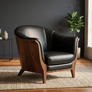 Fauteuil lounge en teck de style moderne du milieu du siècle, fauteuil d'appoint luxueux rembourré pour salon, appartement, hôtel et villa - Product Image 2