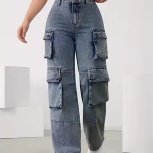Jeans de Cintura Media Personalizados para Mujer, Estilo Hip-Hop Urbano, Vintage, Lavado Ácido, Desgastado, con Múltiples Bolsillos, Tipo Cargo - Product Image 2