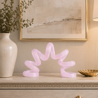 Sculpture en verre Ruban Rose, Décoration abstraite soufflée à la main pour étagère, bureau et salon