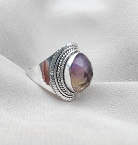 Ametrino Natural de alta calidad, Plata de Ley 925, anillo de piedras preciosas de doble tono hecho a mano, joyería de fiesta de boda para mujer, venta al por mayor - Product Image 4