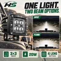 Lumière de travail LED HSSH 3x3 pouces 20W carrée IP69K avec optique à lentille Osram, projecteur et diffuseur, lumière auxiliaire tout-terrain pour ATV, UTV, camion, SUV