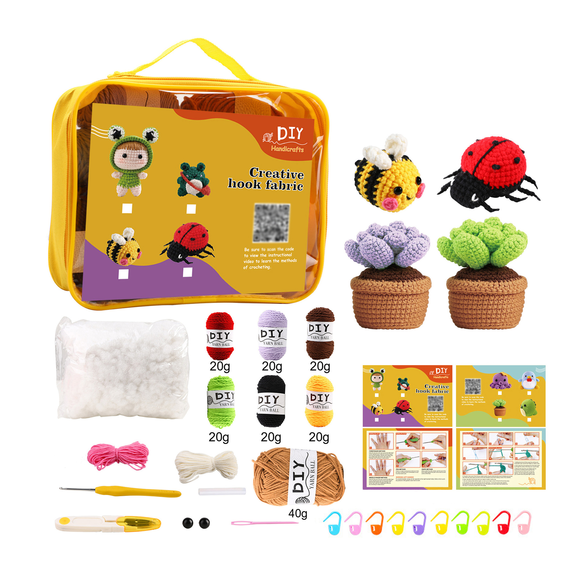 Coccinelle à sept points + abeille + succulente pourpre + succulente verte