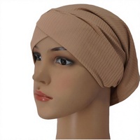 Bonnet Hijab en tricot côtelé avec élastique pour le front, couleur unie, pour usage quotidien