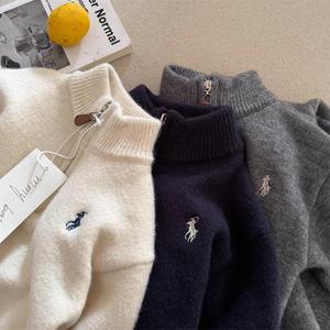 Child Star Circle Kids Fleece Lined Winter Sweater Thick Knit Zipper Pullover Boys Girls Embroidered Wool Sweater - Product Image 1