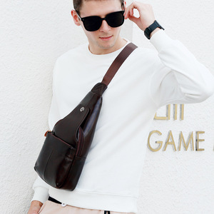 Genuine Leather Chest <b>Bag</b> For Men Brown Solid Color Large Capacity Retro Style Leisure Travel - Product Image 3